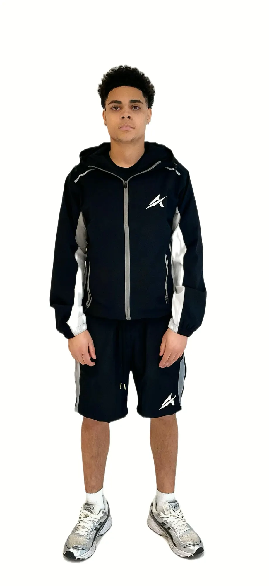 Apto black windbreaker campaign photo